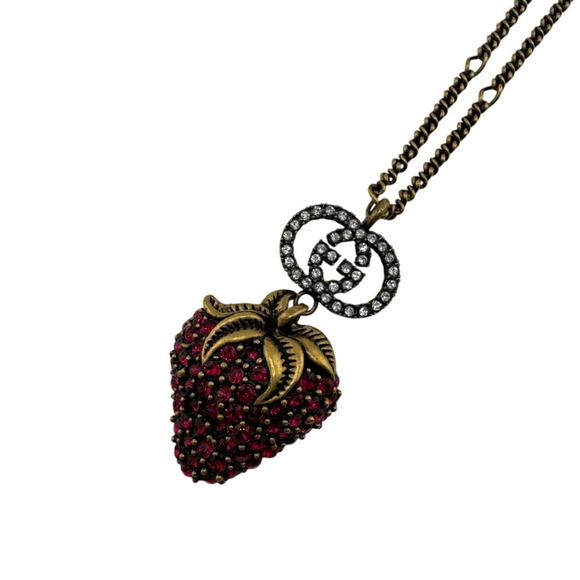 Gucci Accessories - GUCCI Rhinestone Strawberry Necklace Chain Gold